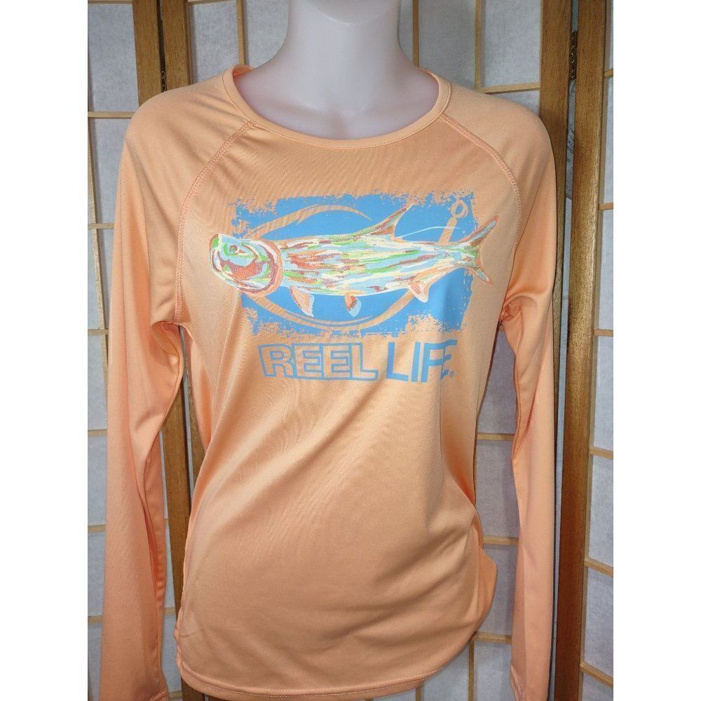 Reel Life Med Peach Performance Rash Guard Fishing Shirt Long Sleeve